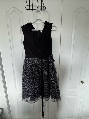 SLNY Black Sleeveless Fit & Flare Dress with Beaded Skirt